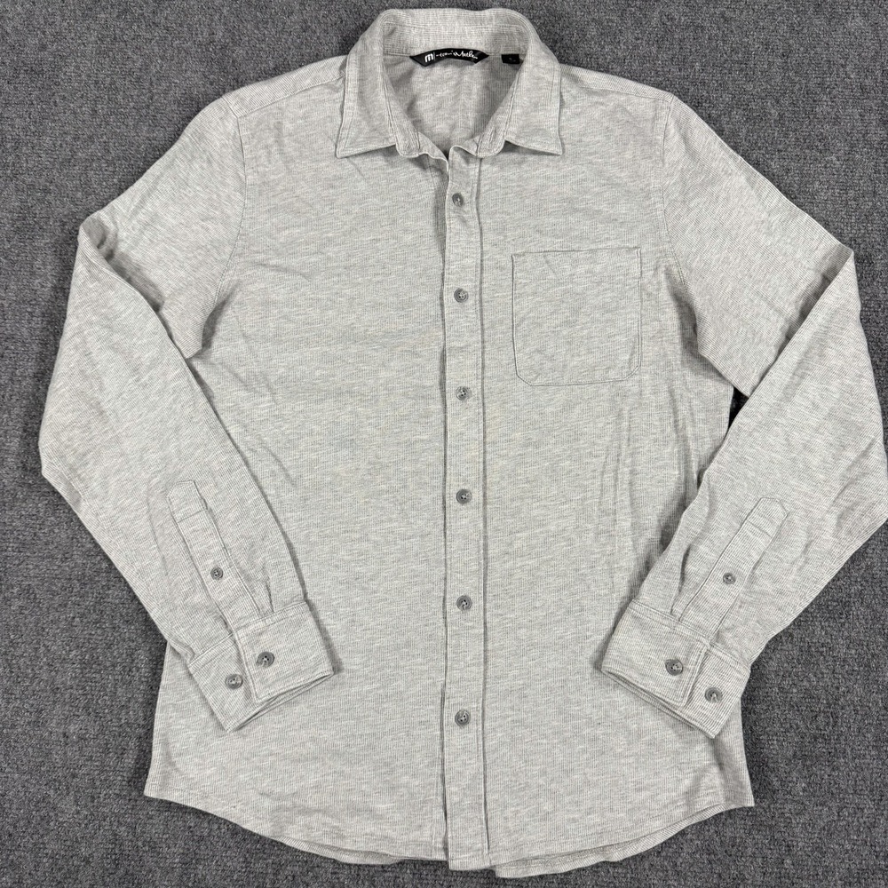 Travis Mathew Shirt Mens Small Gray Button Up Long Sleeve Preppy Casual
